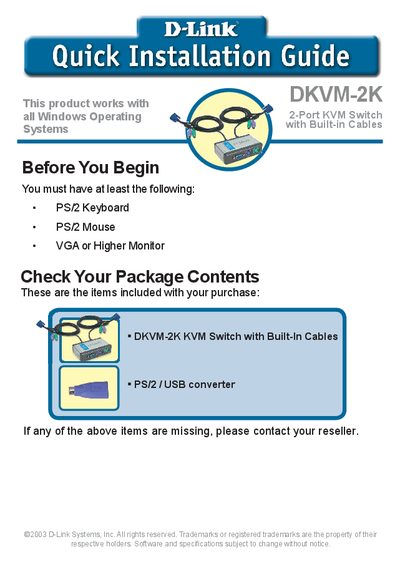 D-Link DKVM-2K 2-Port KVM Switch User Manual - cover page