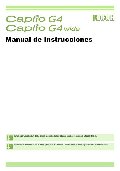 Ricoh Caplio G4/G4wide Camera User Manual - cover page