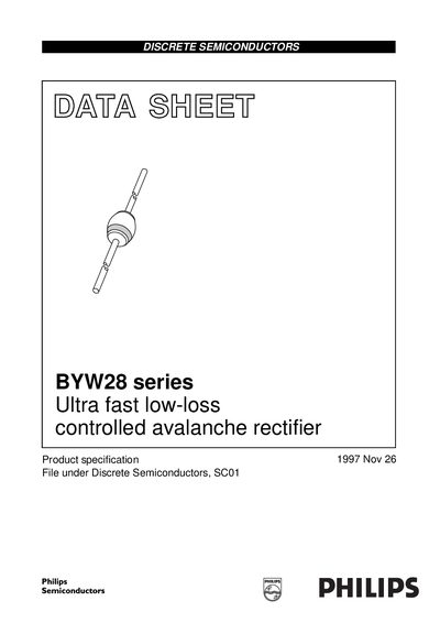 Philips BYW28 Series Ultra Fast Low-Loss Controlled Avalanche Rectifier Datasheet - cover page