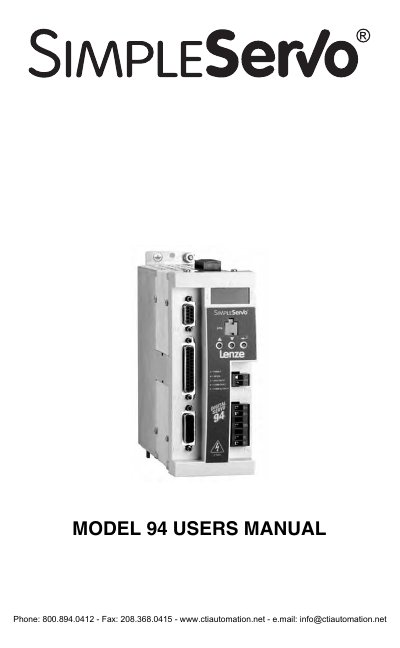 Lenze SimpleServo Model 94 Servo Controller User Manual - cover page