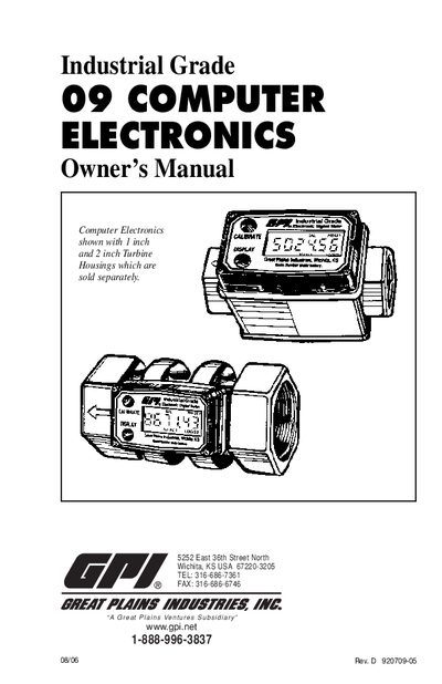 Great Plains Industries 09 Computer Electronics Owner’s Manual - cover page