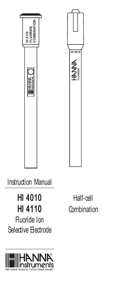Hanna Instruments HI 4010/HI 4110 Fluoride Electrode Instruction Manual - cover page
