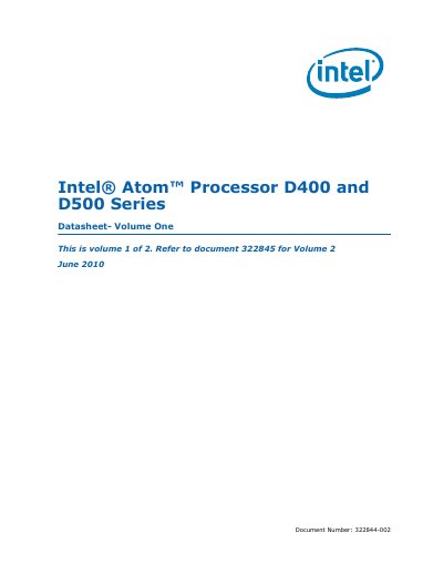 Intel D400 and D500 Series Processor Datasheet - cover page