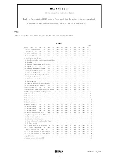 Shimax MAC3 Digital Controller Instruction Manual