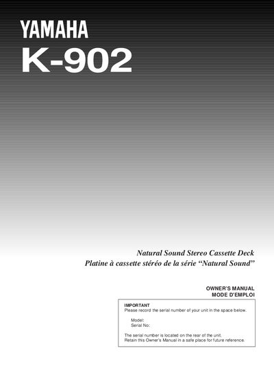 Yamaha K-902 Stereo Cassette Deck Owner's Manual - cover page