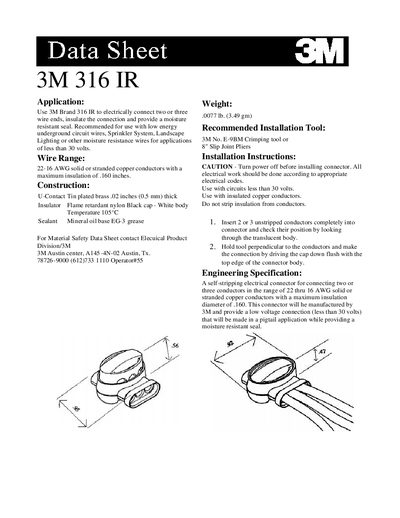 3M 316 IR Data Sheet - cover page