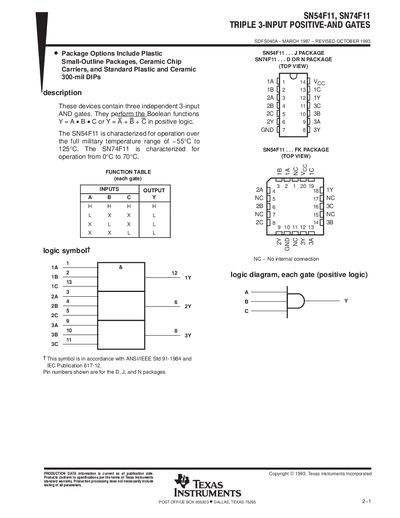 Texas Instruments SN54F11 Triple 3-Input AND Gate Datasheet - cover page