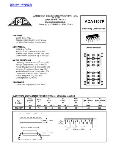 American Microsemi ADA1107P Switching Diode Array Datasheet - cover page