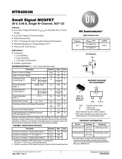 ON Semiconductor NTR4003N Small Signal MOSFET Handbook - cover page