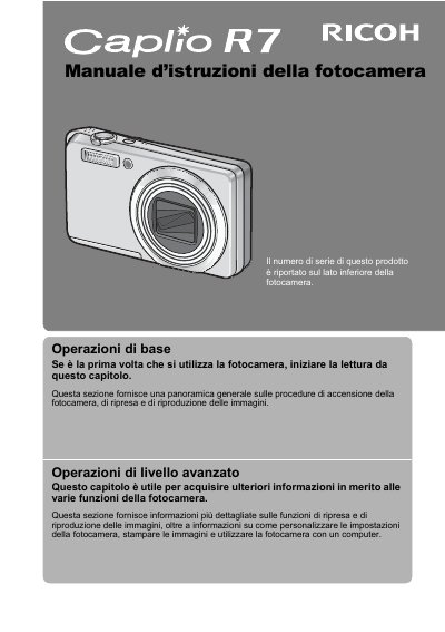 Ricoh Caplio R7 Digital Camera User Manual - cover page