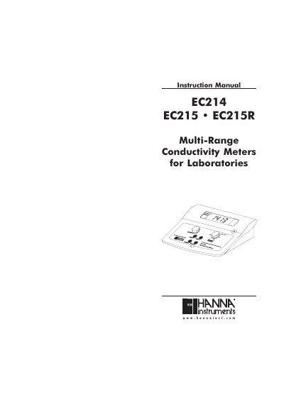 Hanna Instruments EC214/EC215/EC215R Multi-Range Conductivity Meters Instruction Manual - cover page