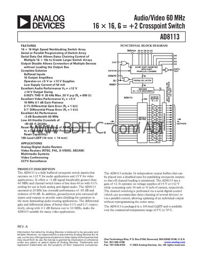 Analog Devices AD8113 Datasheet - cover page