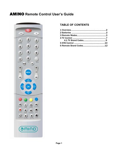 Amino Remote Control User Guide - cover page