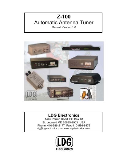 LDG Z-100 Automatic Antenna Tuner Manual - cover page