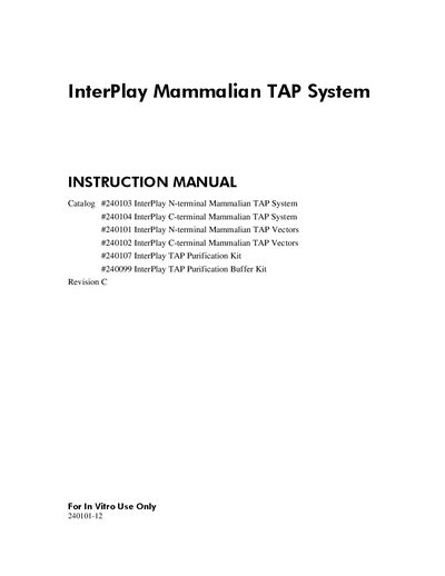 Agilent InterPlay Mammalian TAP System Instruction Manual - cover page