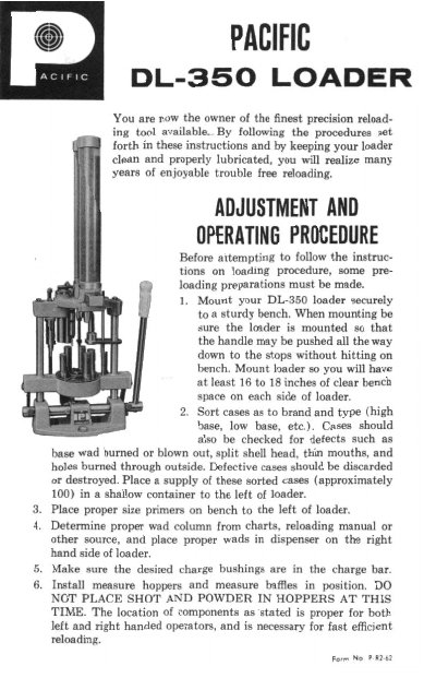 Pacific DL-350 Loader Operating Instructions - cover page