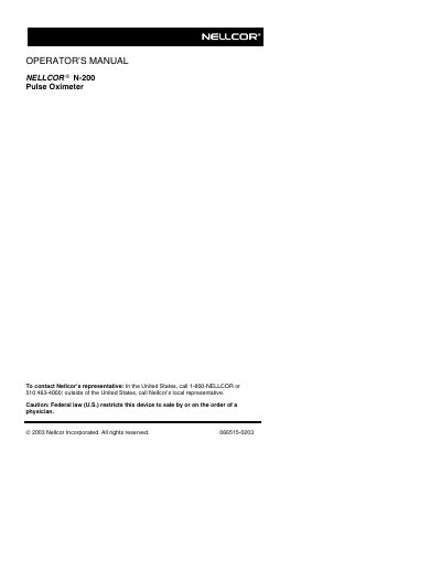 Nellcor N-200 Pulse Oximeter Operator's Manual - cover page
