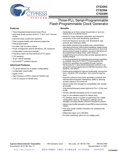 Cypress CY22393 CY22394 CY22395 Clock Generator Manual - cover page