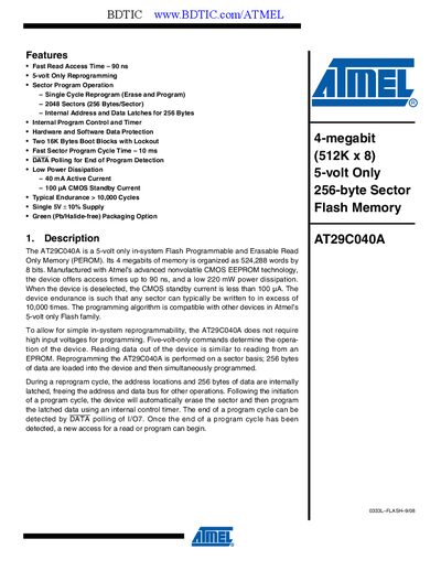 Atmel AT29C040A Datasheet - cover page