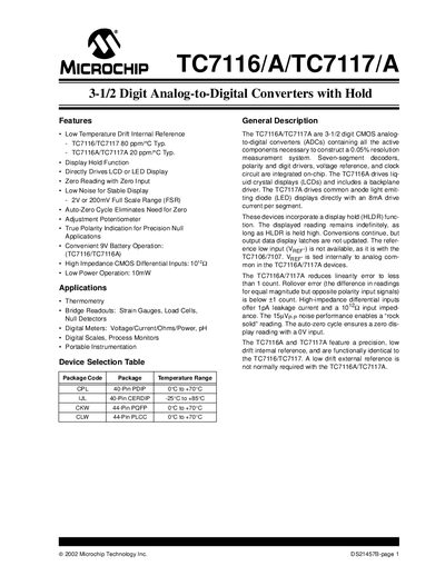 Microchip TC7116/A and TC7117/A Datasheet - cover page
