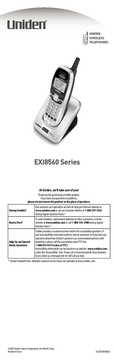 Uniden EXI8560 series Manual - cover page