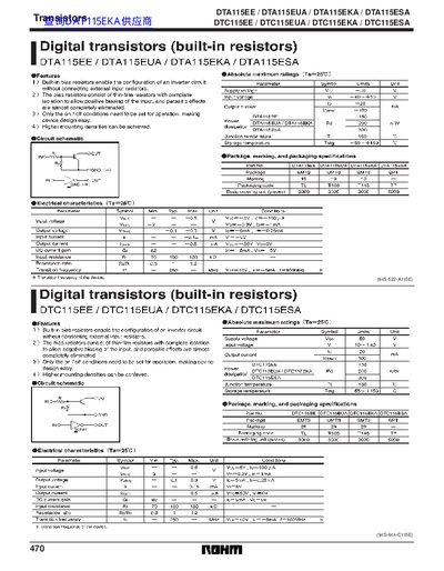 ROHM DTA115EE/DTA115EUA/DTA115EKA/DTA115ESA Digital Transistors Datasheet - cover page