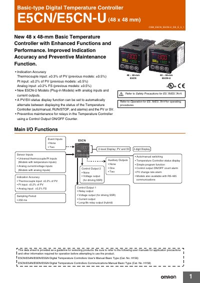 Omron E5CN/E5CN-U Basic-type Digital Temperature Controller Handbook - cover page
