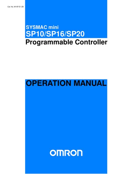 Omron SYSMAC mini SP10/SP16/SP20 Programmable Controller Operation Manual - cover page