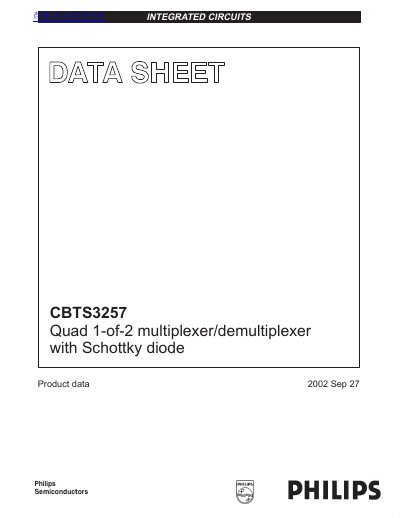 PHILIPS CBTS3257 Quad 1-of-2 multiplexer/demultiplexer with Schottky diode handbook  - cover page