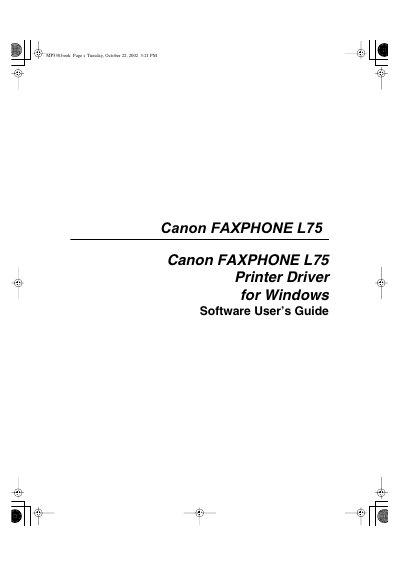 Canon FAXPHONE L75 Printer Driver Software User's Guide - cover page