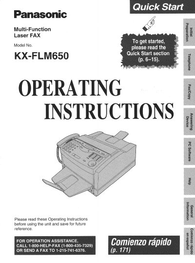 Panasonic KX-FLM650 Multi-Function Laser FAX User Manual - cover page