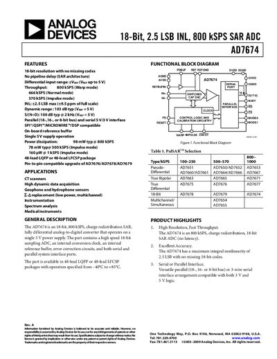 Analog Devices AD7674 Datasheet