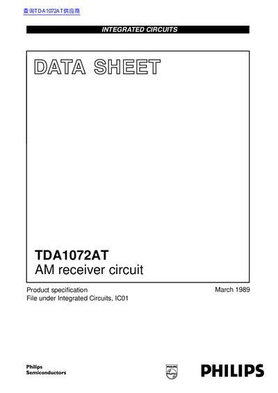Philips TDA1072AT AM Receiver Circuit Datasheet - cover page