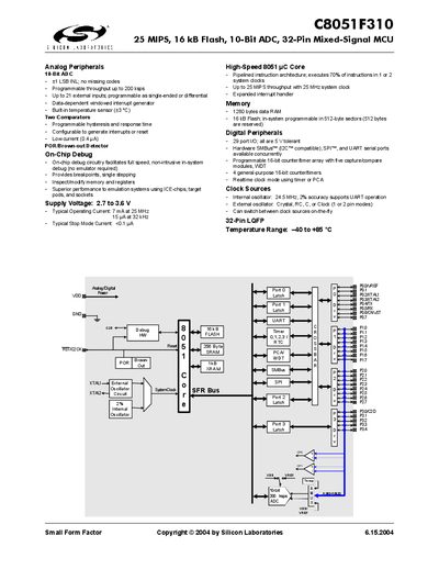 Silicon Laboratories C8051F310 Datasheet - cover page