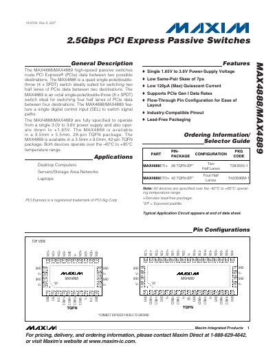 Maxim MAX4888/MAX4889 PCI Express Passive Switch Datasheet