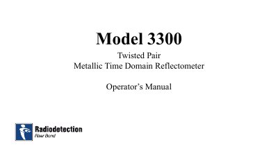 Riser-Bond Instruments 3300 Metallic Time Domain Reflectometer Operator’s Manual - cover page