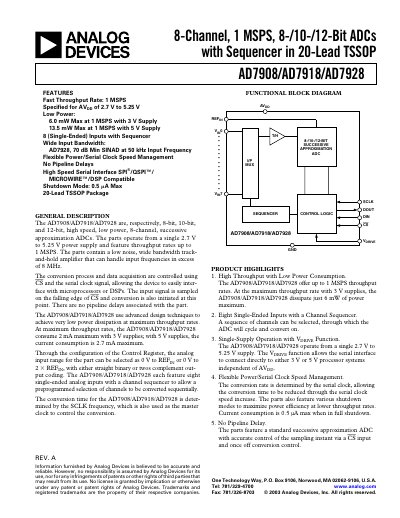 Analog Devices AD7908/AD7918/AD7928 ADCs Datasheet - cover page