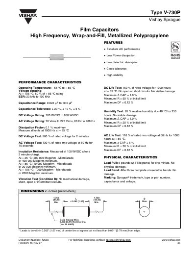 Vishay V-730P Film Capacitor Datasheet