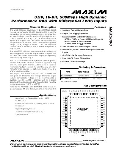 Maxim MAX5888 16‑Bit 500Msps DAC Datasheet - cover page