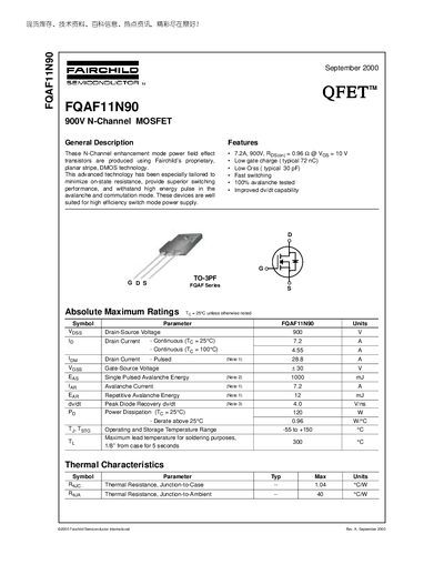 Fairchild FQAF11N90 Datasheet - cover page