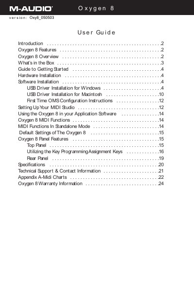 M-AUDIO Oxygen 8 version: Oxy8_050503 User Guide - cover page