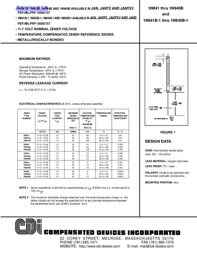 CDI 1N941 thru 1N945B 1N941B-1 thru 1N945B-1 1N941B 1N943B 1N944B AND 1N945B AVAILABLE IN JAN JANTX AND JANTXV PER MIL-PRF-19500/157 1N941B-1 1N943B-1 1N944B-1 AND 1N945B-1 AVAI - cover page