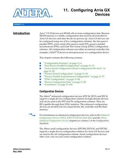 Altera Arria GX Devices Configuration Guide Chapter 11 - cover page