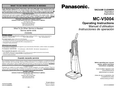 Panasonic MC-V5004 Vacuum Cleaner Operating Instructions - cover page