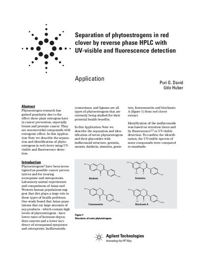 Agilent 1100 Series Application Note: Separation of Phytoestrogens in Red Clover by Reverse Phase HPLC with UV-Visible a - cover page