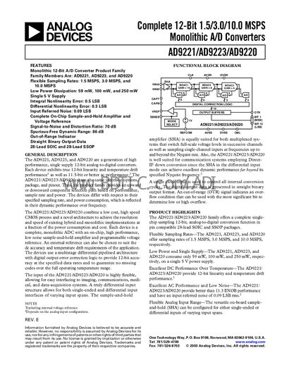 Analog Devices AD9221/AD9223/AD9220 Datasheet - cover page