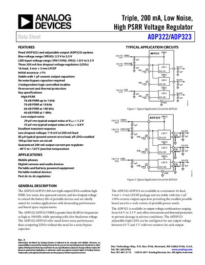 Analog Devices ADP322/ADP323 Triple Output LDO Voltage Regulator Datasheet - cover page