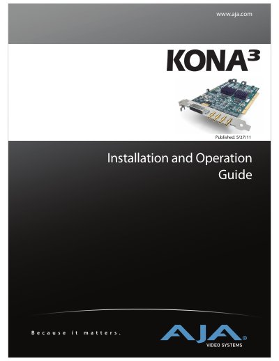 AJA KONA 3 Installation and Operation Guide