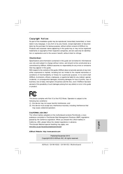 ASRock G41M-VGS3 / G41M-VS3 Motherboard Quick Installation Guide