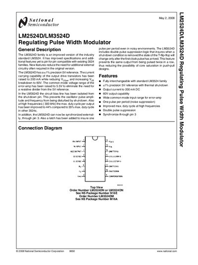 National Semiconductor LM2524D/LM3524D Regulating Pulse Width Modulator Handbook - cover page
